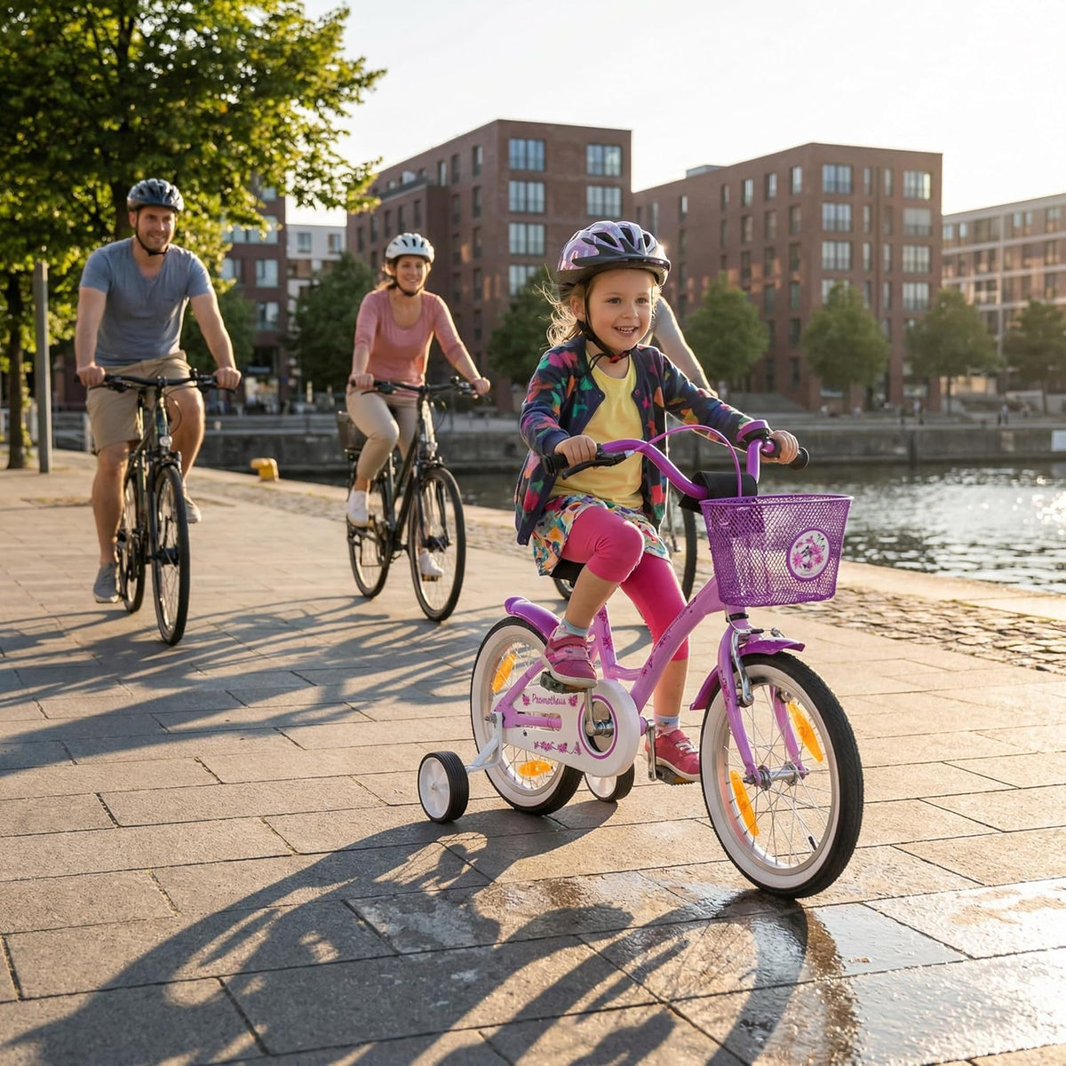 PROMETHEUS BICYCLES Kinderfiets vanaf 5 jaar, meisjesfiets, 16 inch, kinderfiets met steunwielen, terugtraprem, in paars/lila