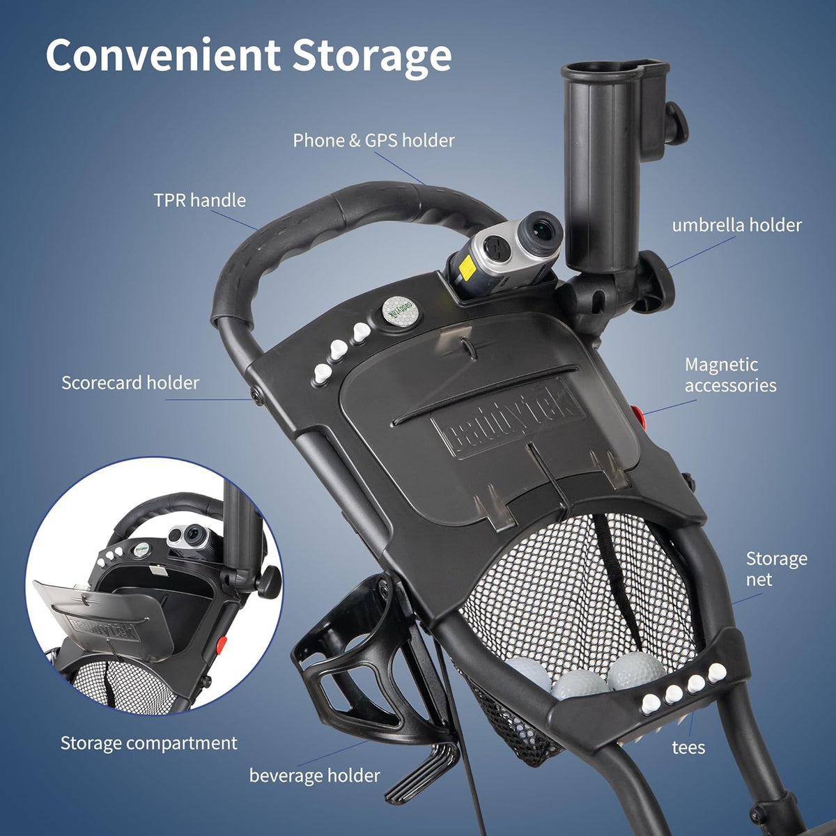 Caddytek Explorer V8 - SuperLite 4 Wheel Golf Push Cart, Explorer Versie 8