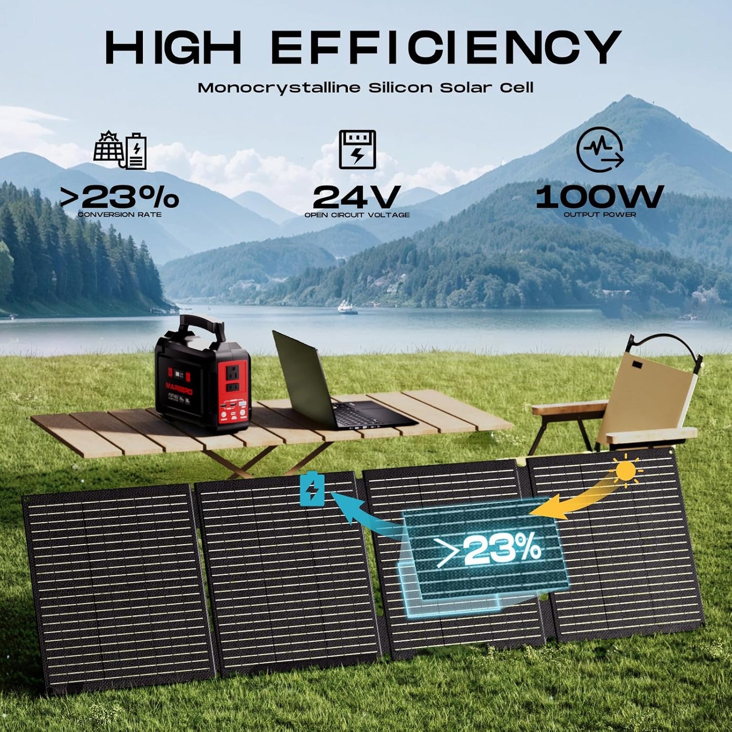 100W Draagbaar Zonnepaneel – Opvouwbaar Solar Charger – Mobiele Stroomvoorziening – Outdoor Zonne-Energie – 23% Hoog Rendement – IP68 Waterdicht Oxford Materiaal – USB En DC Poorten