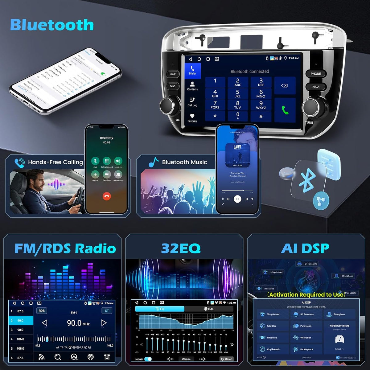 Hikity 4+64G Android 15 autoradio voor Fiat Punto 2012-2016 met 7 inch touchscreen, stereo radio met draadloze CarPlay Android Auto FM RDS radio BT GPS WiFi SWC Mirror Link + achteruitrijcamera + micr