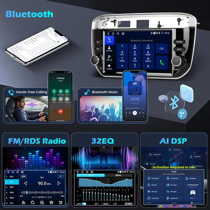 Hikity 4+64G Android 15 autoradio voor Fiat Punto 2012-2016 met 7 inch touchscreen, stereo radio met draadloze CarPlay Android Auto FM RDS radio BT GPS WiFi SWC Mirror Link + achteruitrijcamera + micr
