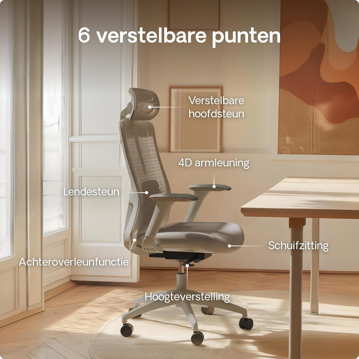 Desktronic SitOne Office Chair Adjustable Ergonomic Office Chair with Headrest, Armrests, Lumbar Support, Height Adjustment - Designed for European Body - Breathable Mesh - Spacious Seat (Grey) - QUORE
