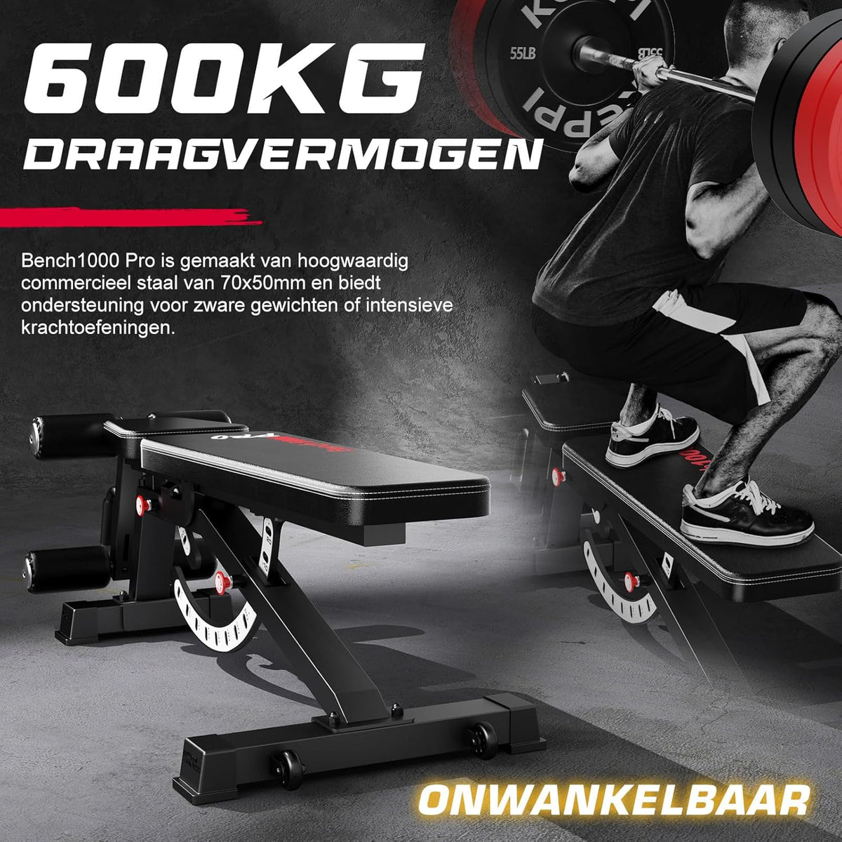 Keppi Verstelbare Halterbank, met 600 kg Capaciteit, Schuine & Platte Bank voor Thuisfitness, Multifunctionele Trainingsbank voor Bankdrukken, Krachttraining en Full-Body Workouts – Bench1000 Pro