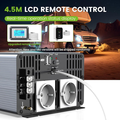 FLAMEZUM 4000 W Power Inverter,Omvormer 12V naar 230V Zuivere Sinus spanningsomvormer, 2 EU Stopcontact met USB-uitgang,Afstandsbediening,Geschikt voor koelkasten,Elektrisch Gereedschap