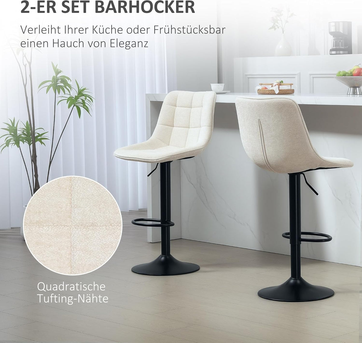 Barstoel – Barkruk – Keukenkruk – Barkrukken – Barstoelen – Verstelbare Zithoogte 63-84 cm – 360° Draaibaar Met Chenille Bekleding