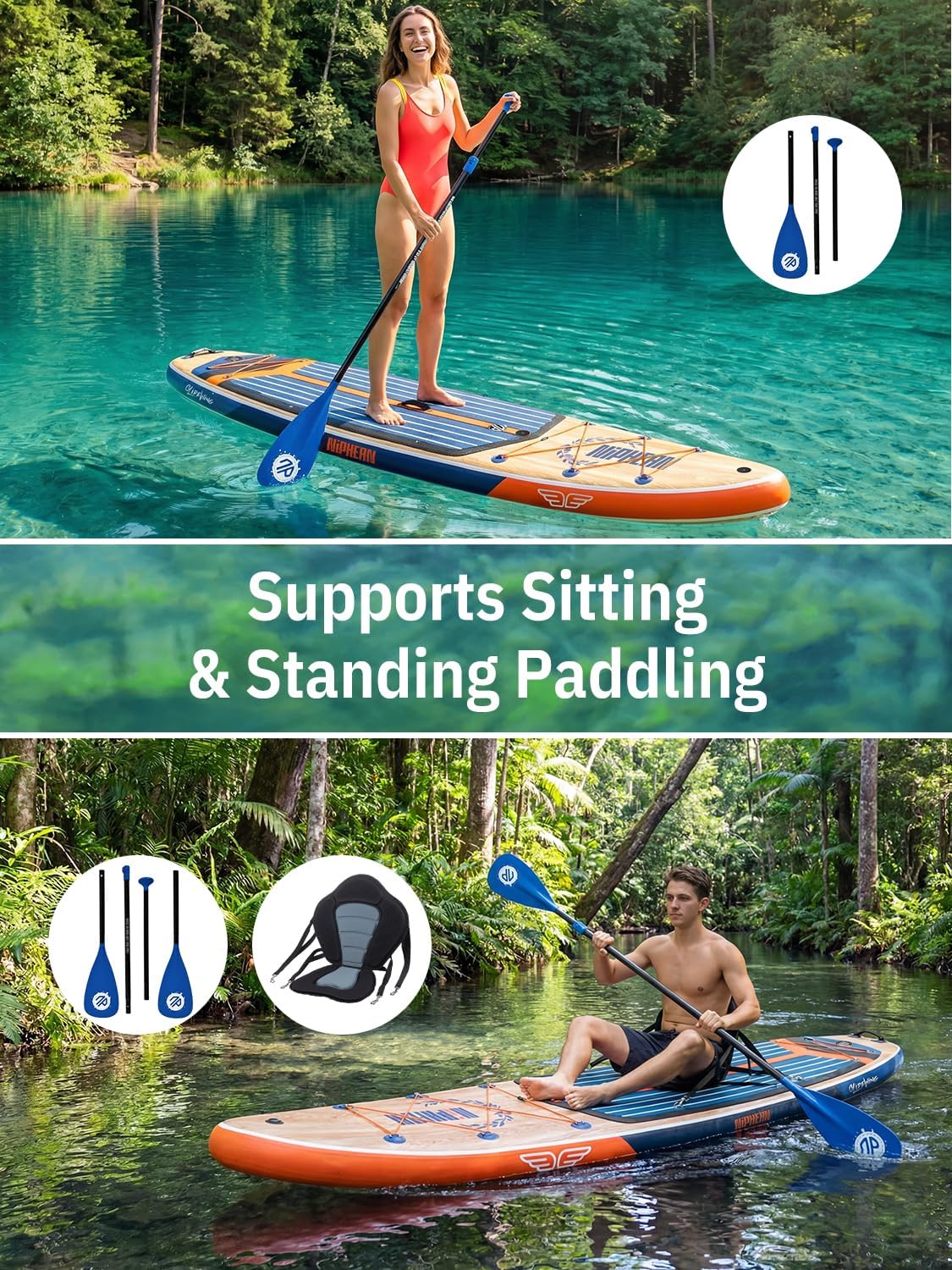 Niphean (Extra-Large) Stand Up Paddle Board, SUP Board voor 2+1 Personen/Gezin, Paddle Board met (Beginnersvriendelijke) StabilTrac™-Vin, Waterdichte Telefoonhoes, SUP voor Volwassenen, Cadeau-idee