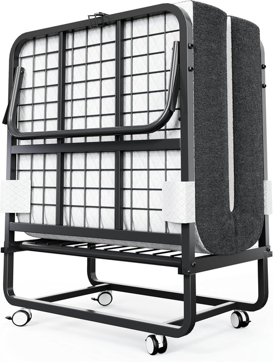 Deluxe opklapbed (incl. 13 cm dik traagschuimmatras), inklapbaar logeerbed, volwassenen 100 x 190 cm, metalen klapframe, versterkt metalen rooster, stofbestendige opbergtas, belastbaarheid 250 kg