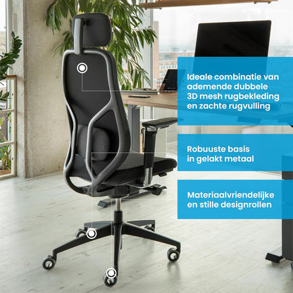 Ergonomische bureaustoel – Bureaustoel Thuiswerken – Draaistoel – Comfortabele Bureaustoel – Kantoestoel – 3D-kantelmechanisme – Verstelbare 5D-armleuningen