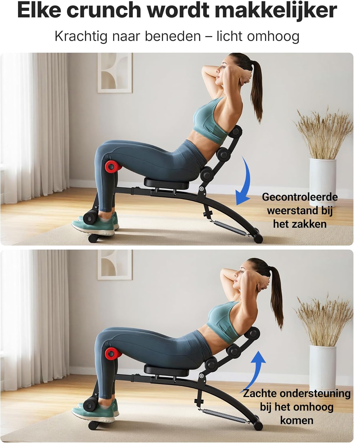 MERACH Buikspiertrainer, Verstelbare Sit-Up Bank, Abdominale Trainingsmachine voor Thuisgym voor Buik/Benen/Heupen, Max 136KG, voor Sit-Ups/Fietsen/Draaien/Benheffen etc.