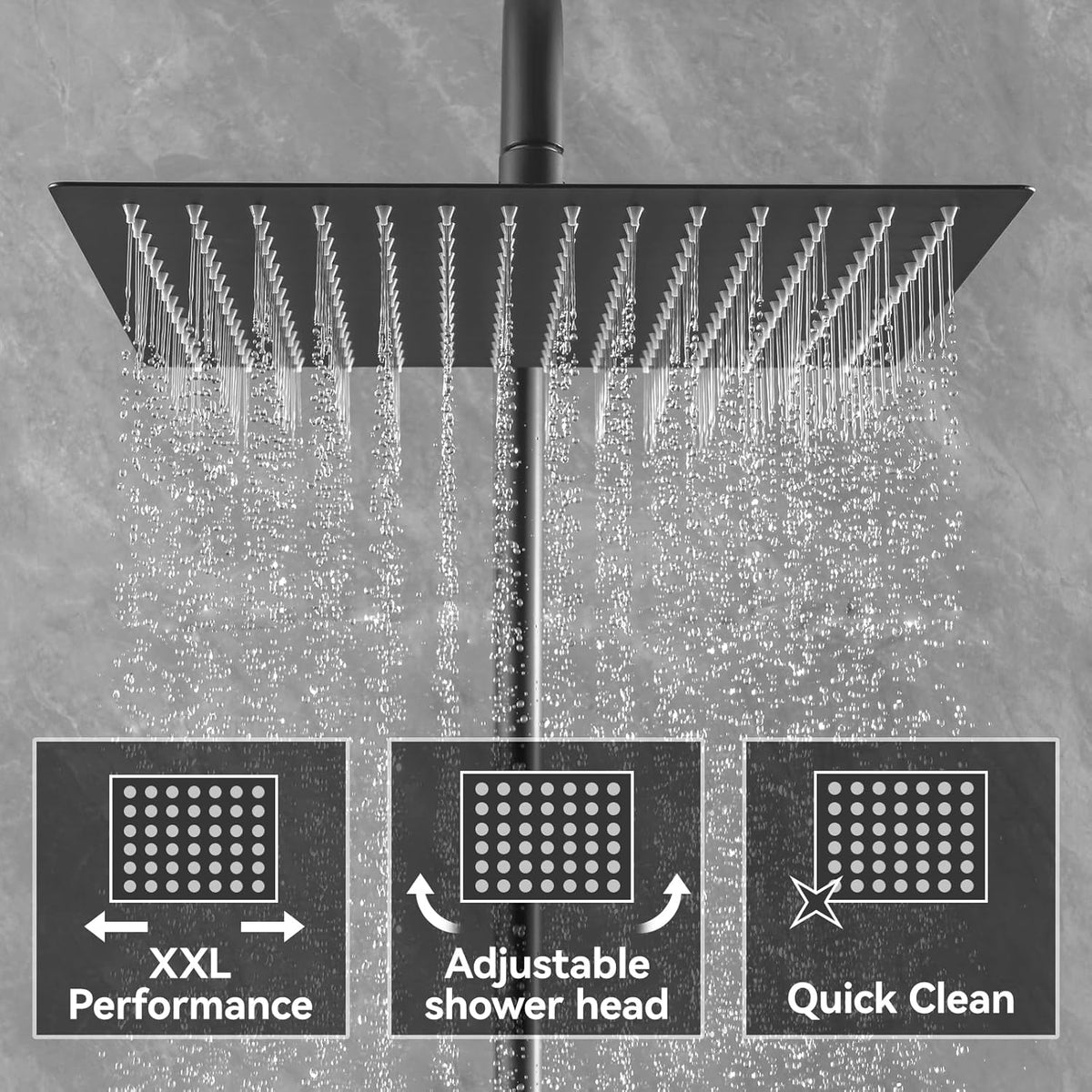 Thermostaat Doucheset – Douchegarnituur – Douchestang – Regendouche – Handdouche – 30x30 cm RVS Regendouche – 6 Straalsoorten Handdouche – Verstelbare Douchestang 88-124 cm – Matzwart Roestvrij Staal