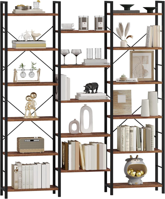 Hzuaneri Bookshelves, Freestanding Shelves, 17 Shelves, 6 Layers, Adjustable Distance, 24 x 152 x 186 cm, Load Capacity 340 kg, Living Room, Office Vintage Brown-Black BC10101B