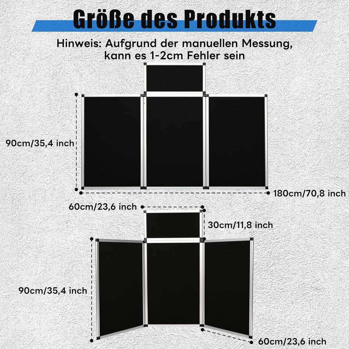 Presentatiebord, 3 + 1 paneel, groot opvouwbaar presentatiebord, 180 x 90 cm, drievoudig gevouwen presentatiebord, display voor beurzen, tafeldisplays, zwart, 180 x 90 cm