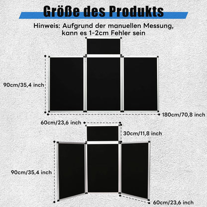 Presentatiebord, 3 + 1 paneel, groot opvouwbaar presentatiebord, 180 x 90 cm, drievoudig gevouwen presentatiebord, display voor beurzen, tafeldisplays, zwart, 180 x 90 cm