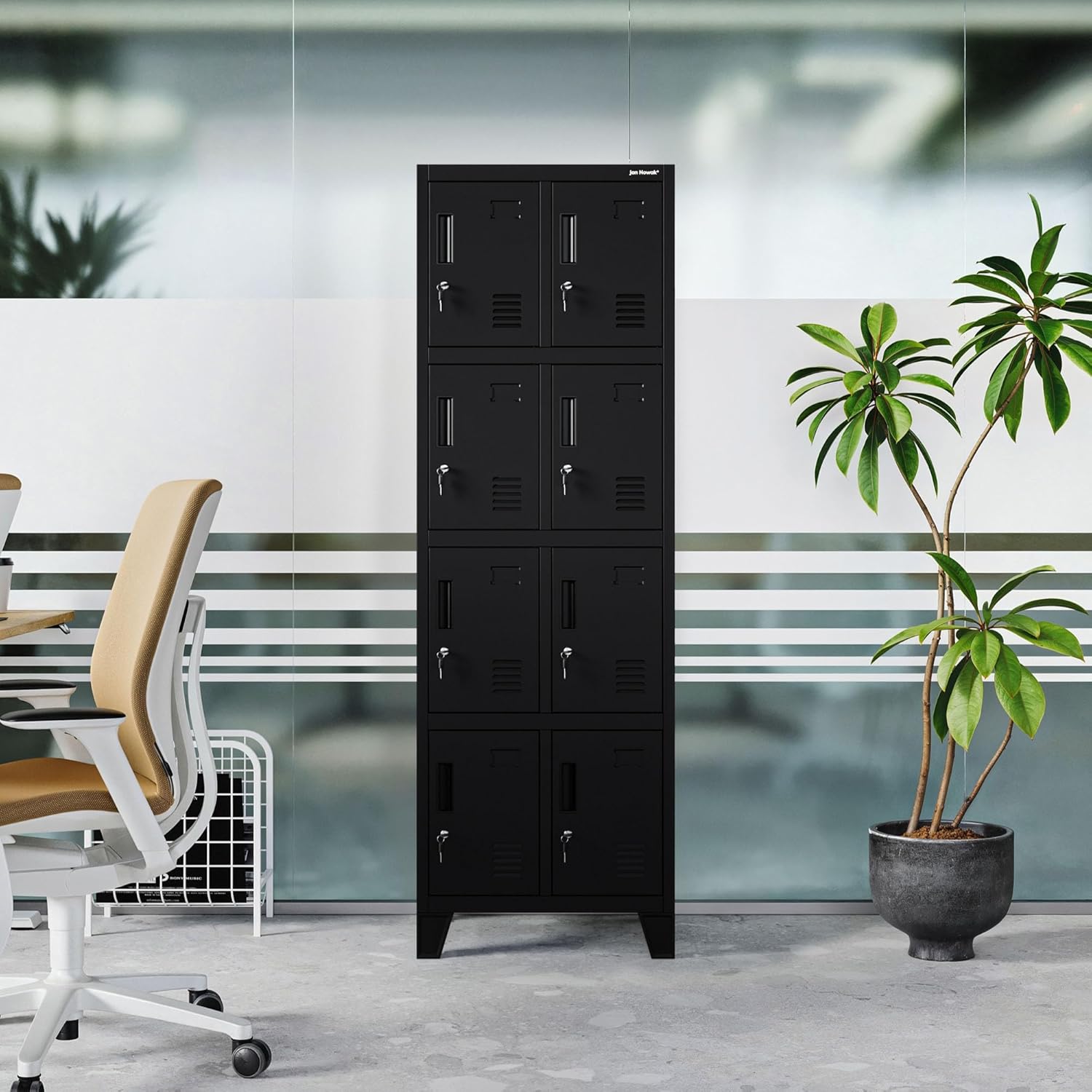 Jan Nowak metalen school locker met 8 afzonderlijke vakken afsluitbare spindkast voor school en kleedruimte met ventilatie etikethouders en sloten compacte lockerkast 172 x 56 x 45 cm - QUORE