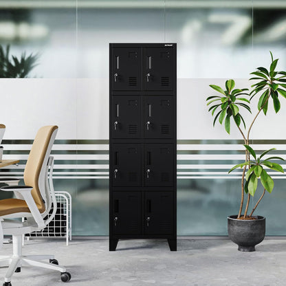 Jan Nowak metalen school locker met 8 afzonderlijke vakken afsluitbare spindkast voor school en kleedruimte met ventilatie etikethouders en sloten compacte lockerkast 172 x 56 x 45 cm - QUORE