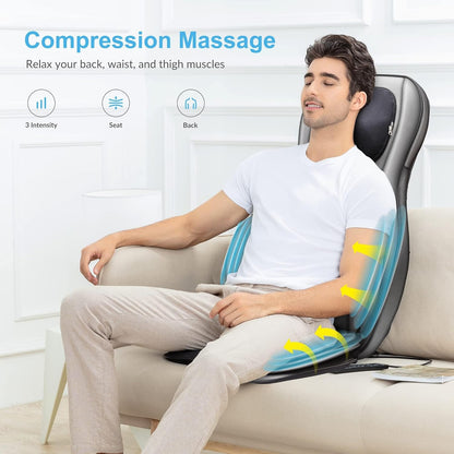 Shiatsu Massagekussen – Massagestoelkussen, stoelmassagekussen, rugmassagekussen, nekmassagekussen – Voor rug, nek, schouders en onderrug – 2D/3D-kneedmassage met warmte en instelbare luchtcompressie