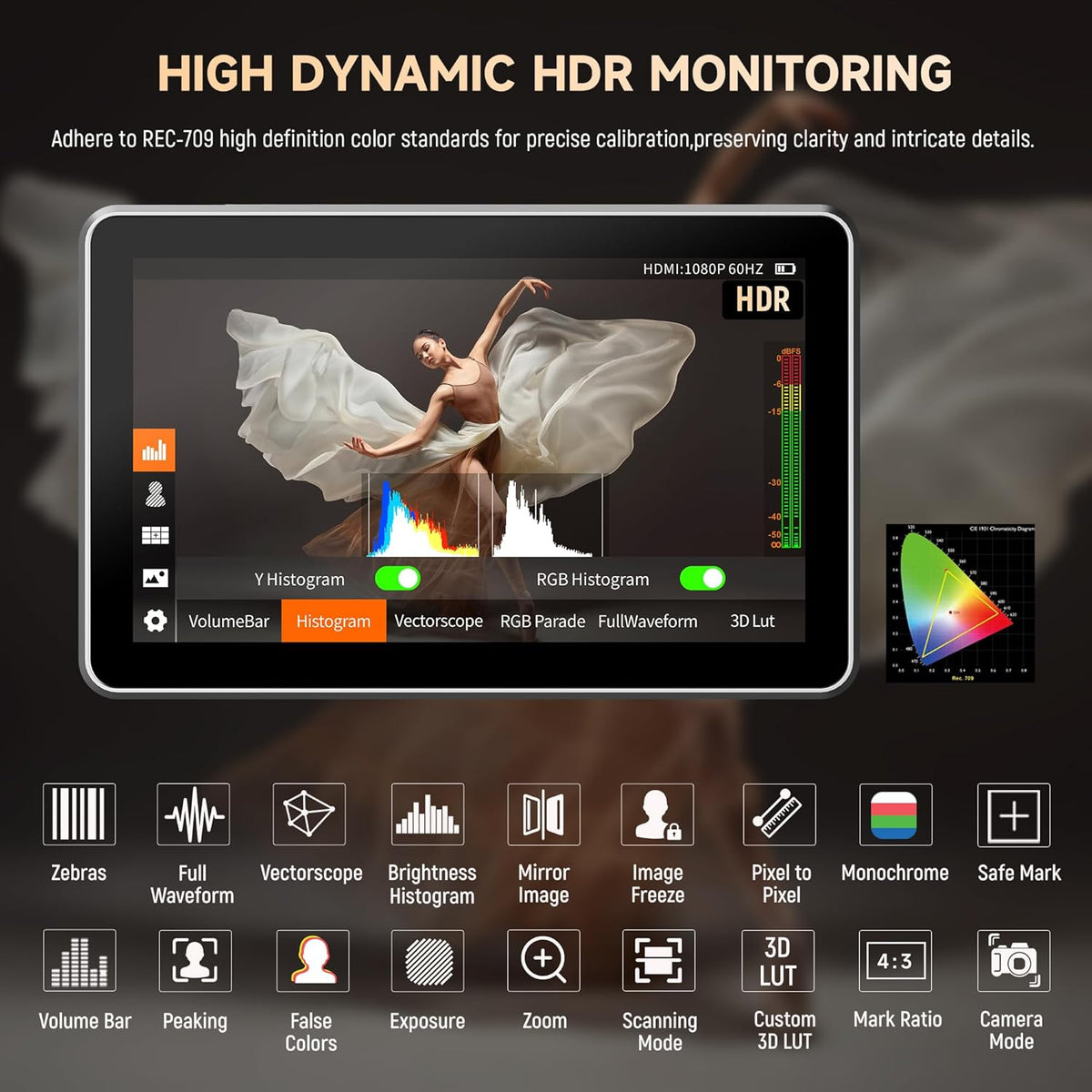 VILTROX DC-X2 Touchscreen Camera Field Monitor, 2000 Nits 4K HDMI Loop in/Out 6 inch DSLR Camera Video Monitor met Zonnekap Batterij, 3D Lut Volledige Golfvorm 1920X1080 HD IPS 160° Brede Kijkhoek