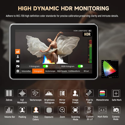 VILTROX DC-X2 Touchscreen Camera Field Monitor, 2000 Nits 4K HDMI Loop in/Out 6 inch DSLR Camera Video Monitor met Zonnekap Batterij, 3D Lut Volledige Golfvorm 1920X1080 HD IPS 160° Brede Kijkhoek