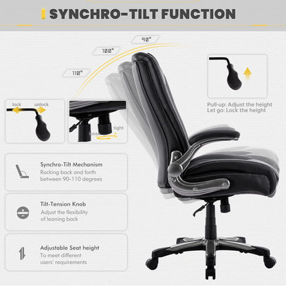 Bureaustoel – Computestoel – Kantoorstoel – Office Chair – Werkstoel – Grote Zitbreedte 58,4 cm – Inklapbare Armleuningen en Verstelbare Hoogte 49-59 cm
