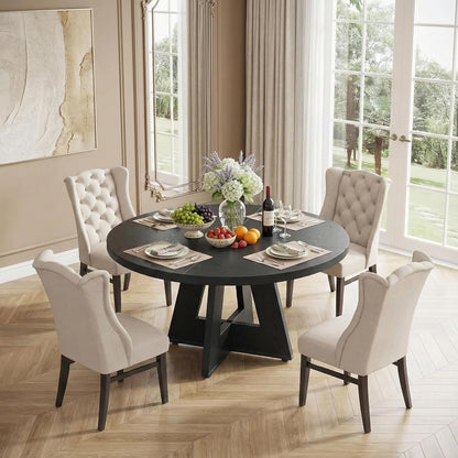 Lailang 120cm Eettafel, Ronde Eetkamertafel, Industrial Dining Table, Houten Eettafel, Dining Table for 4, Modern Eetkamertafel, 120 x 120 x 75 cm, Black
