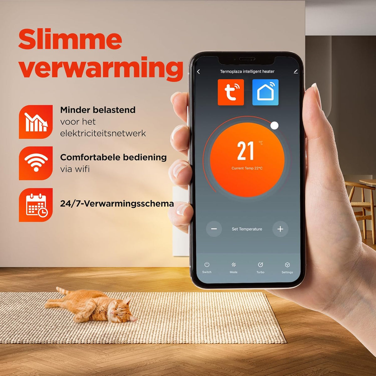 Infrarood verwarmingspaneel – Infrarood paneel – Elektrische kachel – Convectorkachel – Elektrische verwarming – Staand model – WiFi bediening – 270 W voor ruimtes tot 7 m²