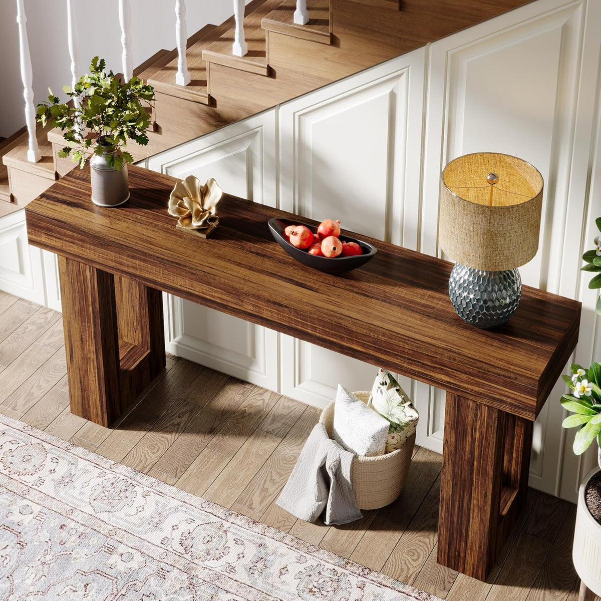 Tribesigns Farmhouse Console Table, 160 cm Long Narrow Sofa Table Behind the Sofa, Wooden Rectangular Entrance Table for Entrance, Hallway, Living Room, Rustic Brown (Rustic Brown)