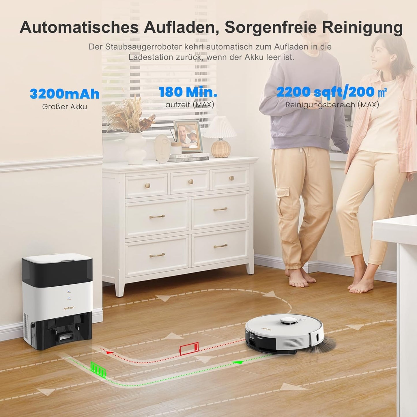 Robotstofzuiger – Dweilrobot – Stofzuigerrobot – Automatische Zuigrobot – Schoonmaakrobot – 3,5L Stofzak – 180 Min Looptijd – LiDAR Navigatie – Automatisch Legen – Sterke Zuigkracht – App Besturing