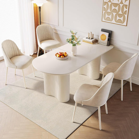 Modern Dining Room Table Set Rectangular with 4 to 6 Chairs White Ideal for Kitchen or Living Room (1 Table with 4 Chairs (1.60 m)) - QUORE