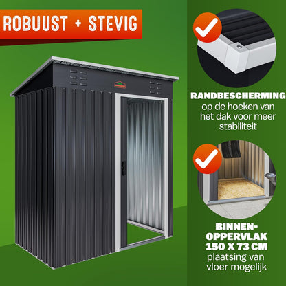 GARDEBRUK Garden house 185x165x90cm 1.5m2 Sliding Door 20kg Tool Holder Safety Gloves Ventilation Stainless Steel Sloping Roof Anthracite - QUORE