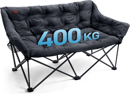 EVER ADVANCED Campingstoel, opvouwbaar, 145 cm breed, voor 2 personen, 400 kg belastbaar, campingbank, dik gevoerde klapstoel, 2-zits, hoge rugleuning, extra breed, voor outdoor, tuin, balkon, indoor