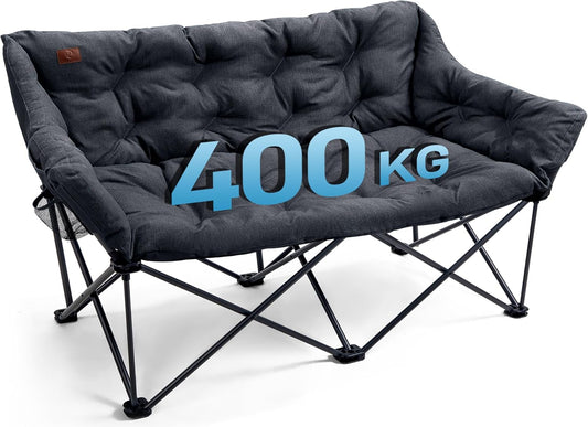 EVER ADVANCED Campingstoel, opvouwbaar, 145 cm breed, voor 2 personen, 400 kg belastbaar, campingbank, dik gevoerde klapstoel, 2-zits, hoge rugleuning, extra breed, voor outdoor, tuin, balkon, indoor