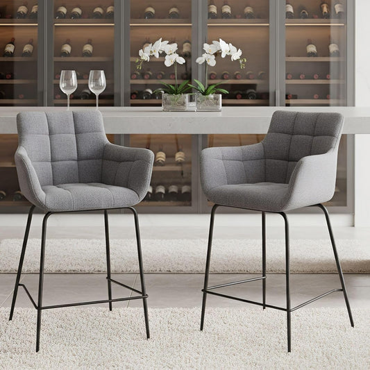 chairus Bar Stools Armchair Set of 2 Fabric Kitchen Breakfast Conter Stools Modern High Stools Dining Chairs with Footrest (Gray-2) - QUORE