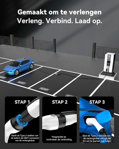 Type 2 Verlengkabel (32 A, 22 kW, 5 Meter, 3-Fase) | Wallbox Verlengsnoer Geschikt voor EV Laders, Laadpalen en Laadstations, Oplaadkabel Verlenging voor Elektrische en Hybride Auto's