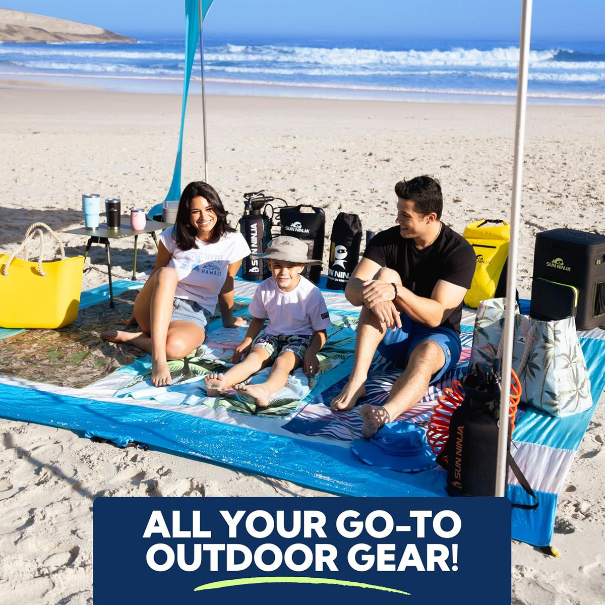 SUN NINJA Mini Beach Tent - UPF50+ Partial Shade Sunshade and Carry Bag - Camping or Beach Portable Pop Up Umbrella Alternative - Easy Installation - 7x7.5ft (2.1x2.3m) - Turquoise