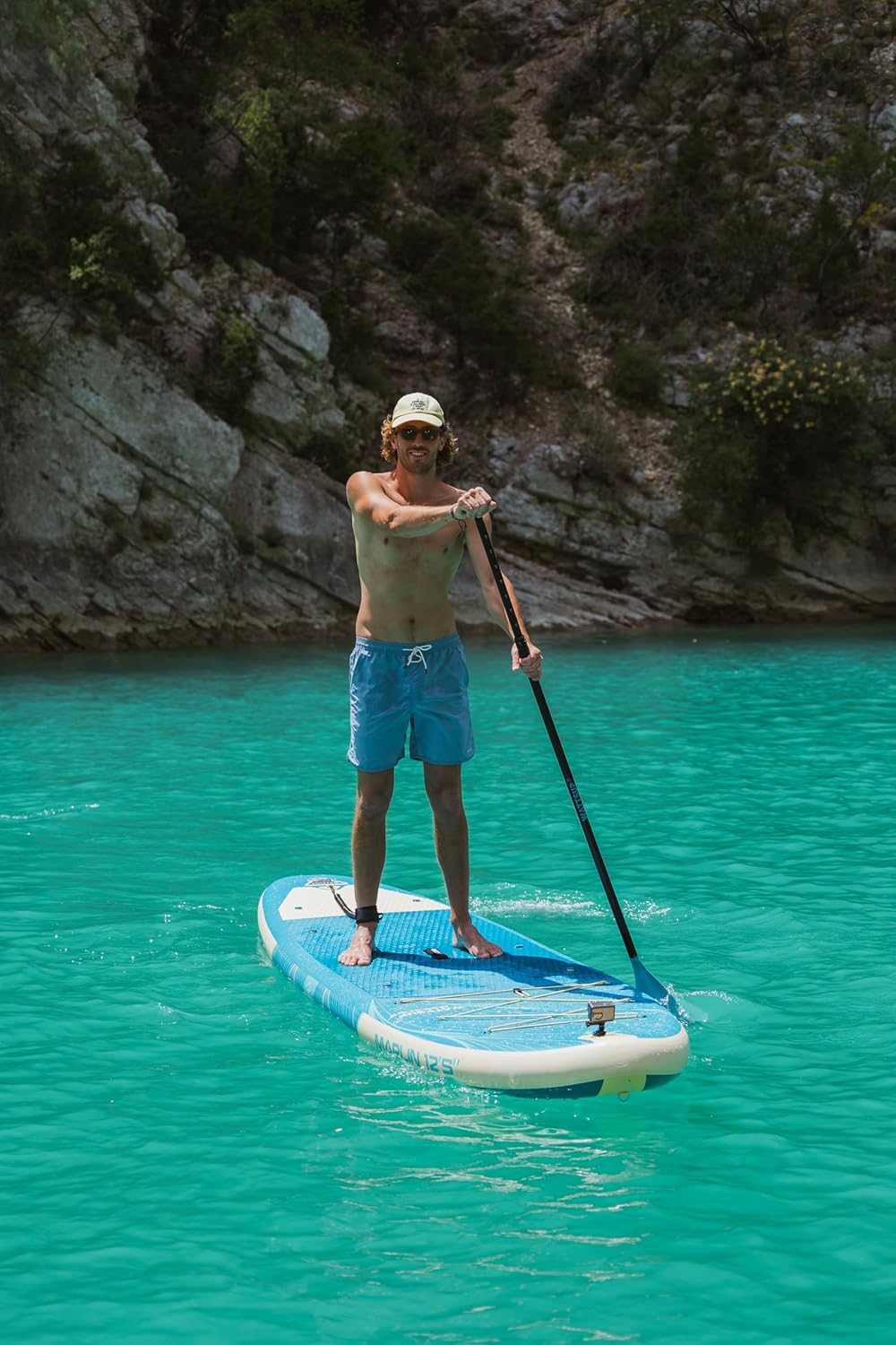 Wattsup - Sup Stand Up Paddle Opblaasbare Marlin 12'5-378x89x15cm Dropstitch - Compleet Pakket: peddel leash pomp draagtas - Tot 185kg -Blauw