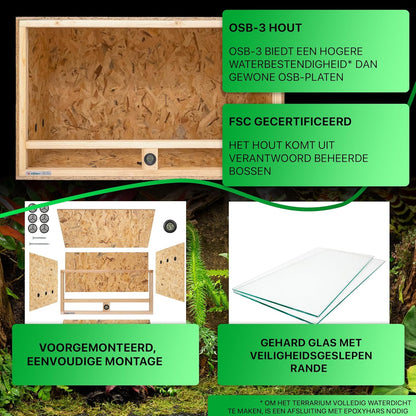ITA Houten Terrarium 100x60x60 cm met Open Dak & Ingebouwde Hygrometer - Houten terrarium van OSB-3 platen - Voor reptielen, slangen, amfibieën - EU Product, FSC gecertificeerd