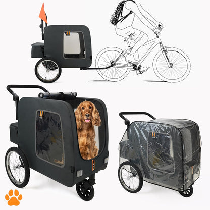 CHASE - 3-in-1 hond huisdier fiets, fietskar, huisdier- & boodschappenkar wandelwagen, jogger, handige trolley, gemakkelijk inklapbaar, inclusief regenhoes, zwart