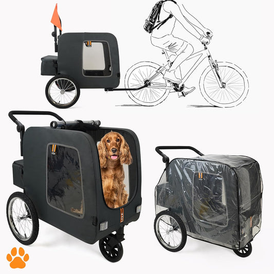 CHASE - 3-in-1 hond huisdier fiets, fietskar, huisdier- & boodschappenkar wandelwagen, jogger, handige trolley, gemakkelijk inklapbaar, inclusief regenhoes, zwart