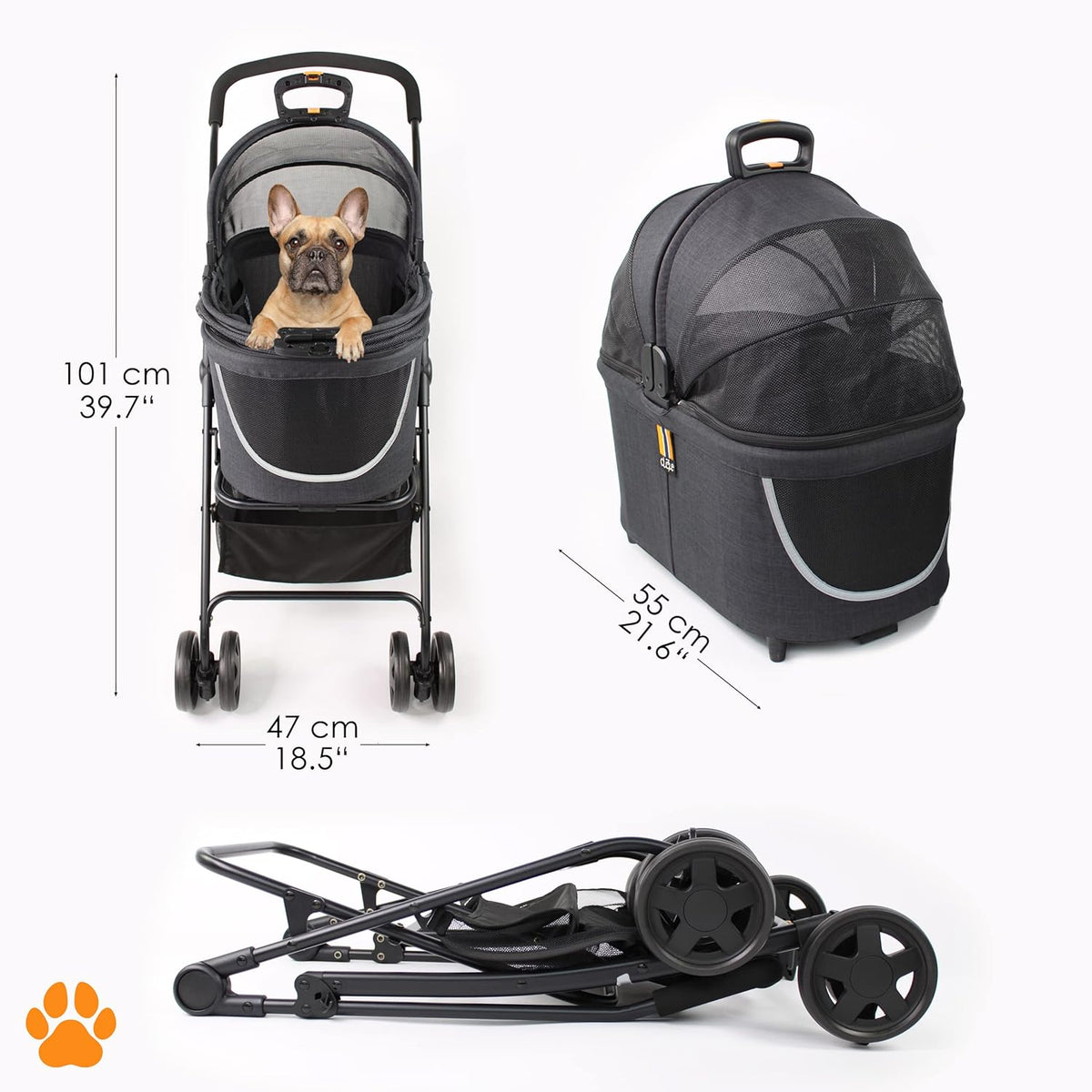 model Coco 2-in-1-hondenwagen & huisdierbuggy tot 15 kg met extra mand voor boodschappen of dieraccessoires, eenvoudig inklapbaar op wendbare, flexibele wielen in modern design