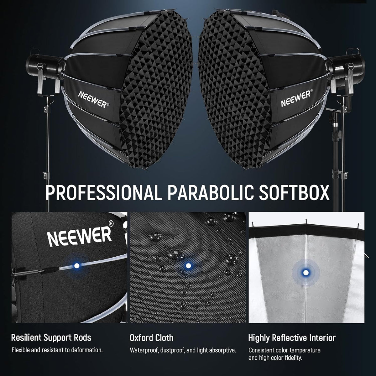 Parabolische Softbox Kit – Softbox – Bowens Softbox – Studio Softbox – Lichtmodifier – 90 Cm Bowens Mount Compatibel – Dubbele Diffusers En Honingraatrooster