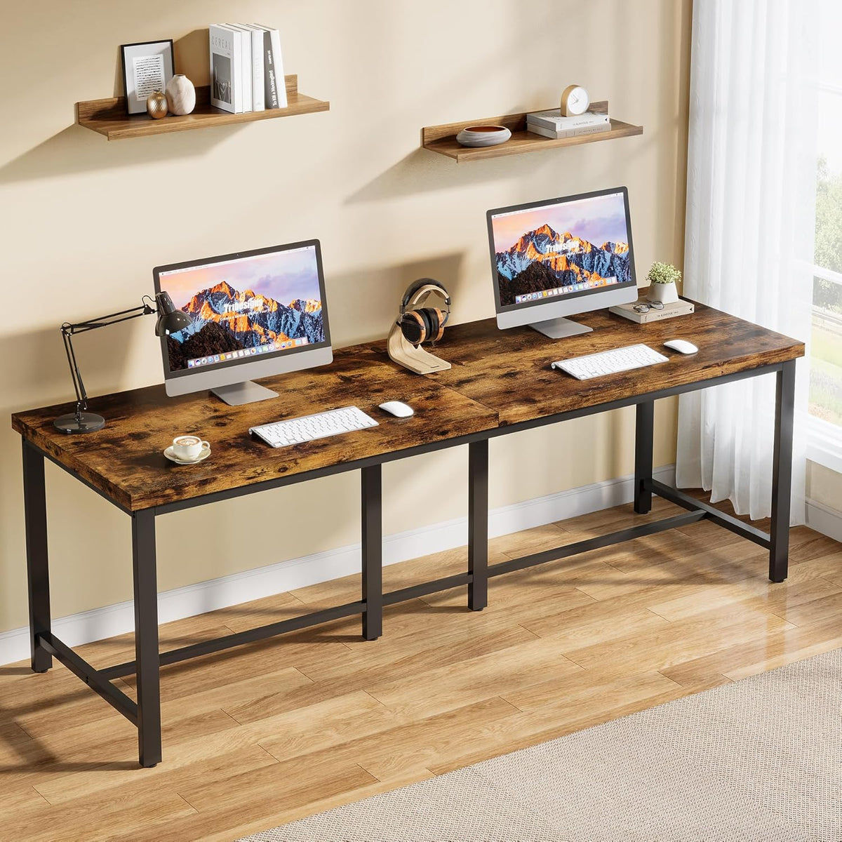 Tribesigns 200x60cm Extra Long Computer Desk for 2 Person, Double Long Desk Workstation, Dual Monitor Workstation for Home Office
