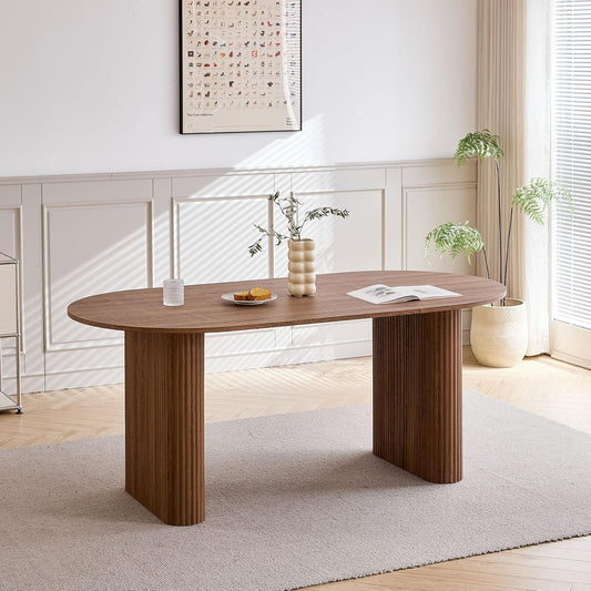 Grote Ovale Eettafel – Eettafel Rond – Keukentafel – Tafel Voor Restaurant – Werktafel – MDF Blad Met Houtnerf – Robuuste Elliptische Poten