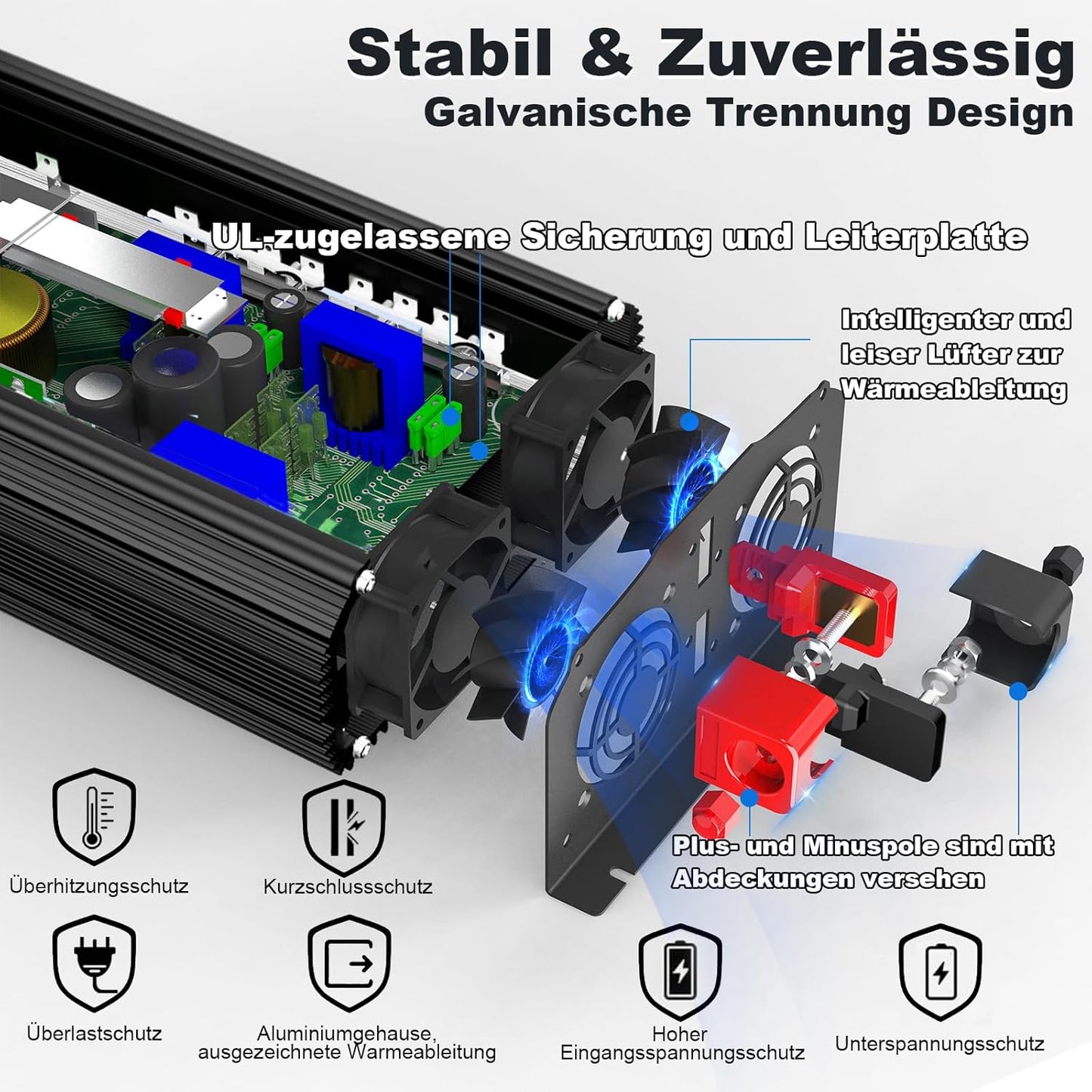 GIANDEL 2000 W omvormer, 12 V naar 230 V, zuivere sinus, auto-spanningsomvormer, compatibel met LifePO4 Power Inverter met afstandsbediening en USB-aansluitingen, voor camper, vrachtwagen, auto,