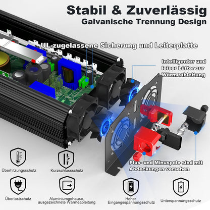 GIANDEL 3000 W omvormer, 12 V naar 230 V, zuivere sinus, spanningsomvormer, compatibel met LifePO4 Power Inverter met afstandsbediening en USB-aansluitingen, voor camper, vrachtwagen, caravan, camping