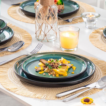 vancasso 24-delig eetservies, keramische borden en schalen set voor 6, mediterrane stijl diner sets in levendig groen, Playa serie eetservies set voor 6