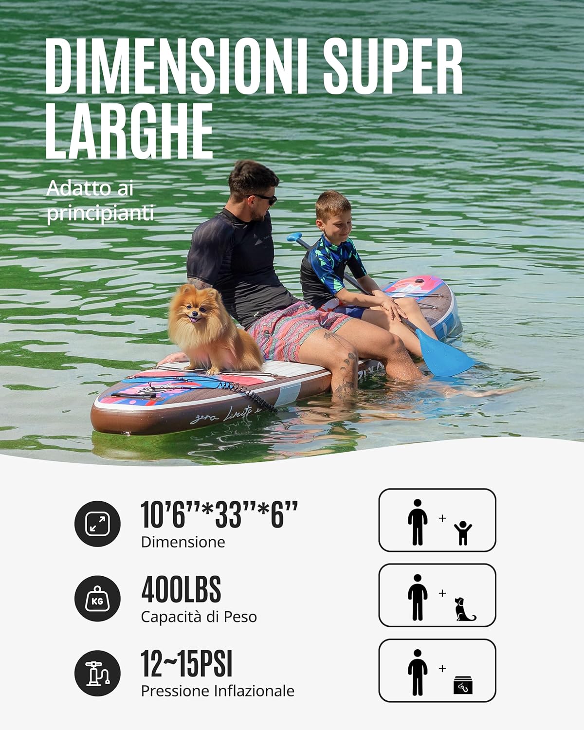 ZLX Opblaasbare SUP 10'6" Paddleboard voor Volwassenen – Antislip Stabiel Deck, Unieke Middenvin, Inclusief Premium Accessoires, Geschikt voor Beginners en Gevorderden