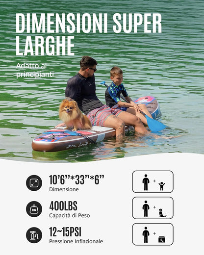 ZLX Opblaasbare SUP 10'6" Paddleboard voor Volwassenen – Antislip Stabiel Deck, Unieke Middenvin, Inclusief Premium Accessoires, Geschikt voor Beginners en Gevorderden