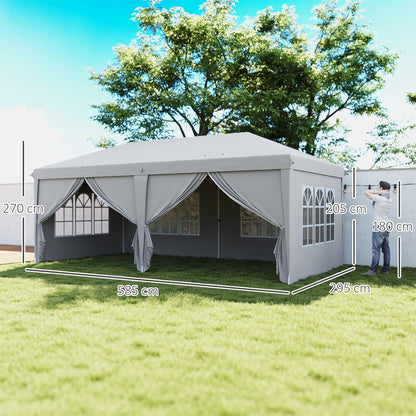 Outsunny Garden Gazebo Foldable 6 x 3 m Outdoor Gazebo Foldable Waterproof 4 Removable Side Walls 4 Windows + Carry Bag Light Grey