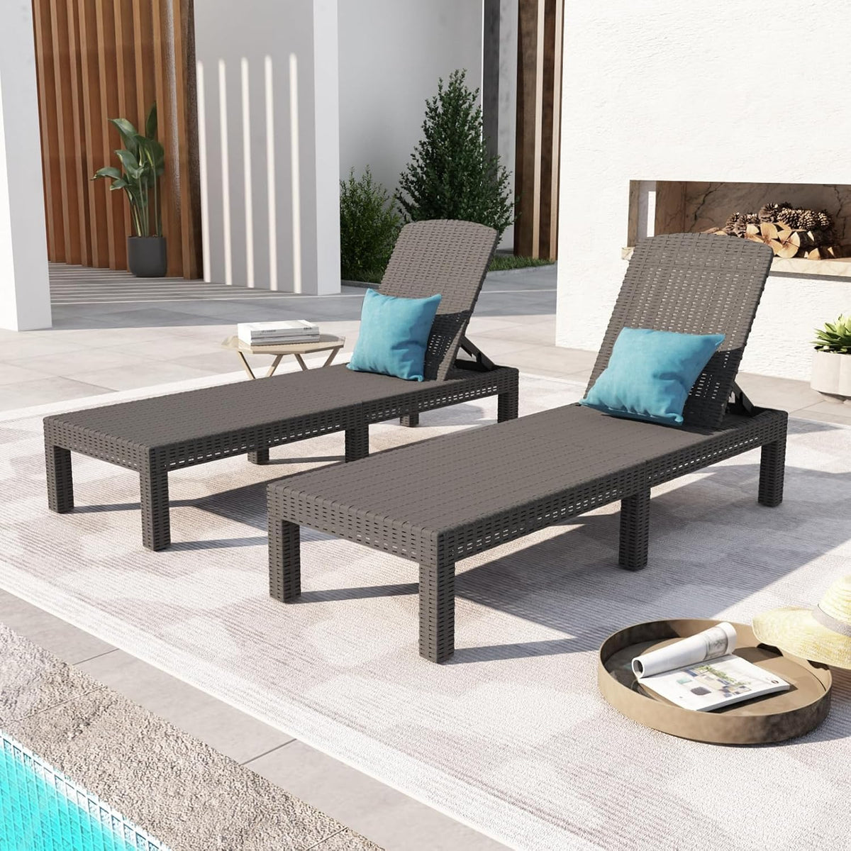 RAPTAVIS Outdoor Lounge stoel,Pool Chaise Lounge Waterdichte ligstoelen,Mokka