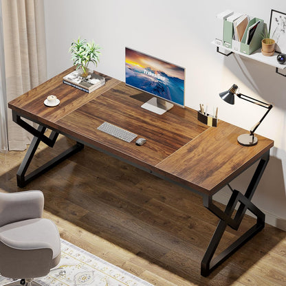 Tribesigns 160cm Executive Desk, Large Office Computer Desk with Extra Thick Wood Table Top and Metal Frame, Modern, Simple Workstation Writing Desk, Study Desk for Home Office, Vintage